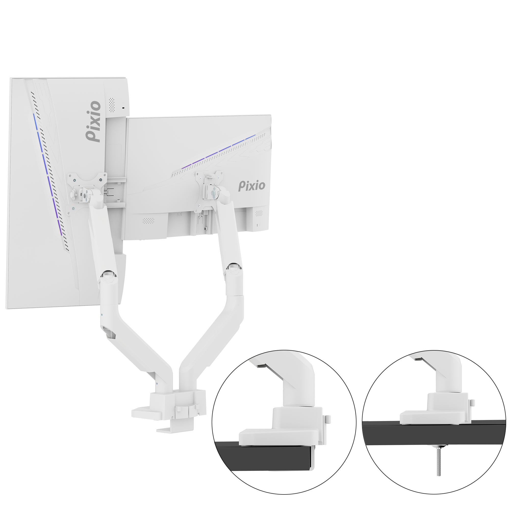 PS2D White Dual Monitor Arm Mount