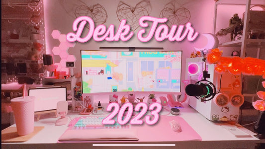 2023 Desk Tour with my Pink PXC348C Ultrawide Gaming Monitor! 💗