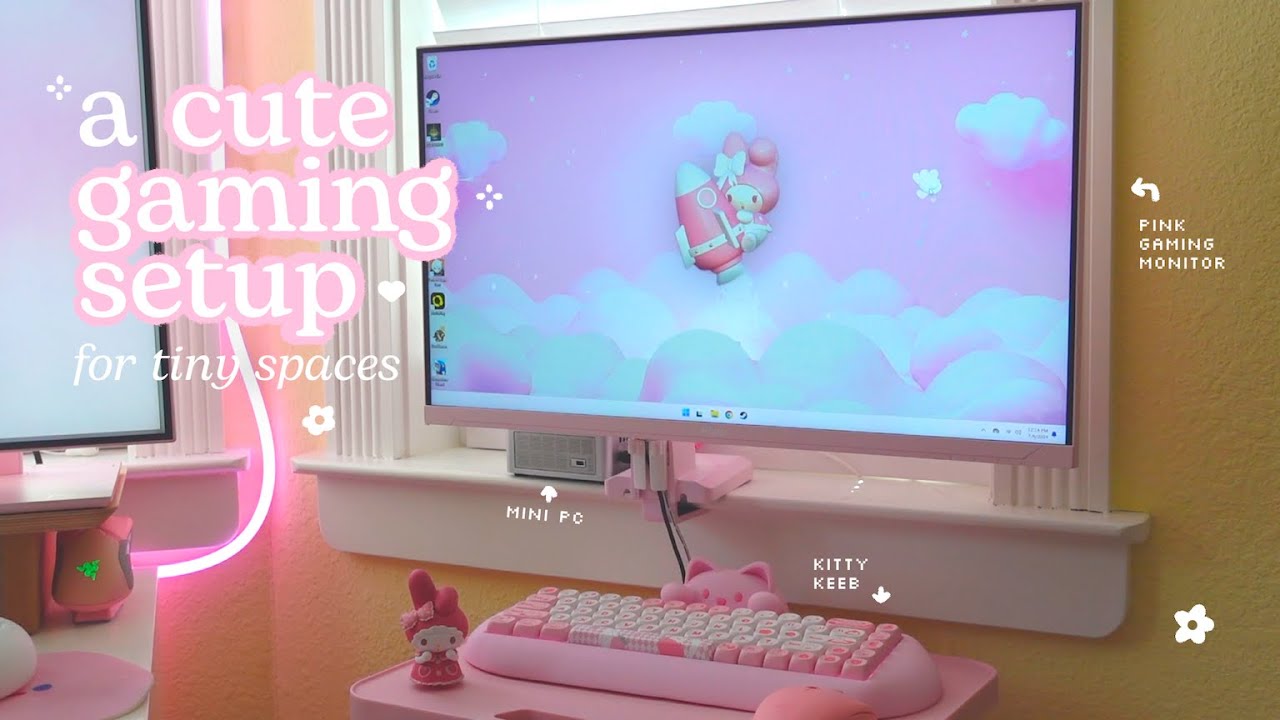 🌷 a cute and capable lil’ gaming setup for tiny spaces | feat. geekom ae7 mini pc, pixio, yunzii ✭