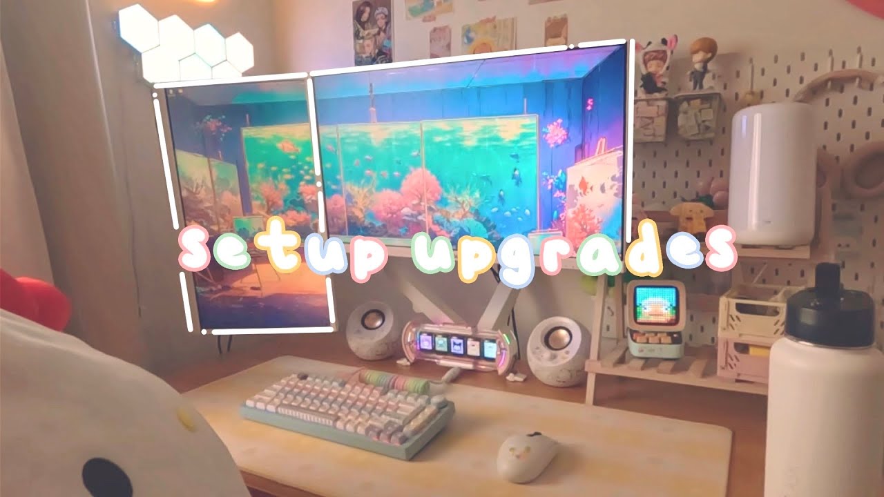 🫧 setup upgrades for 2024 // white pixio monitor, hi75 keyboard, divoom timesgate, and more