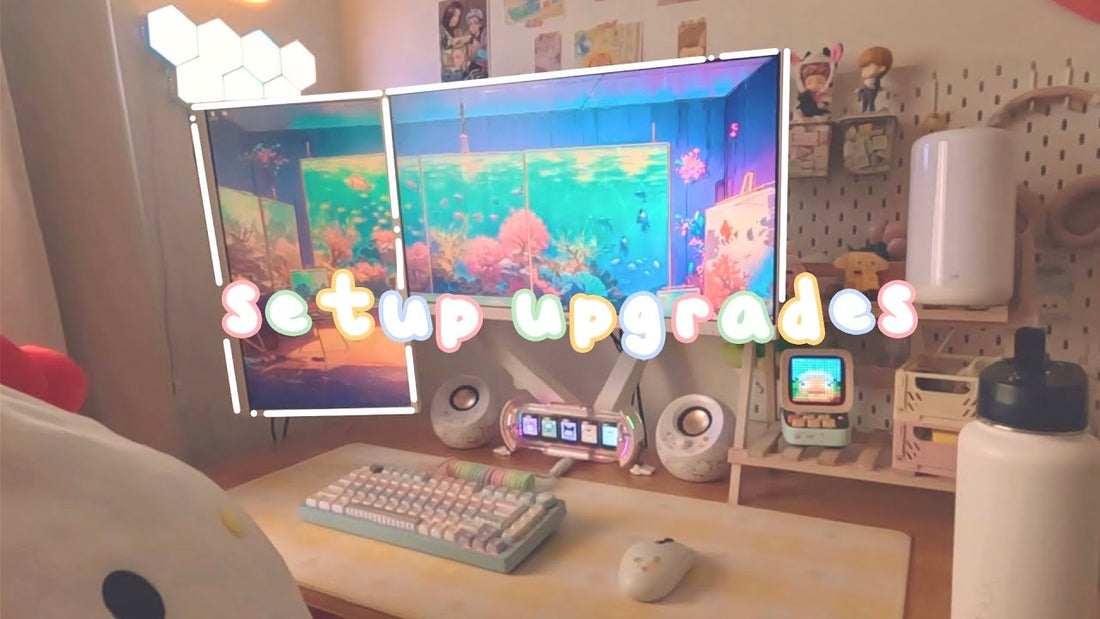🫧 setup upgrades for 2024 // white pixio monitor, hi75 keyboard, divoom timesgate, and more