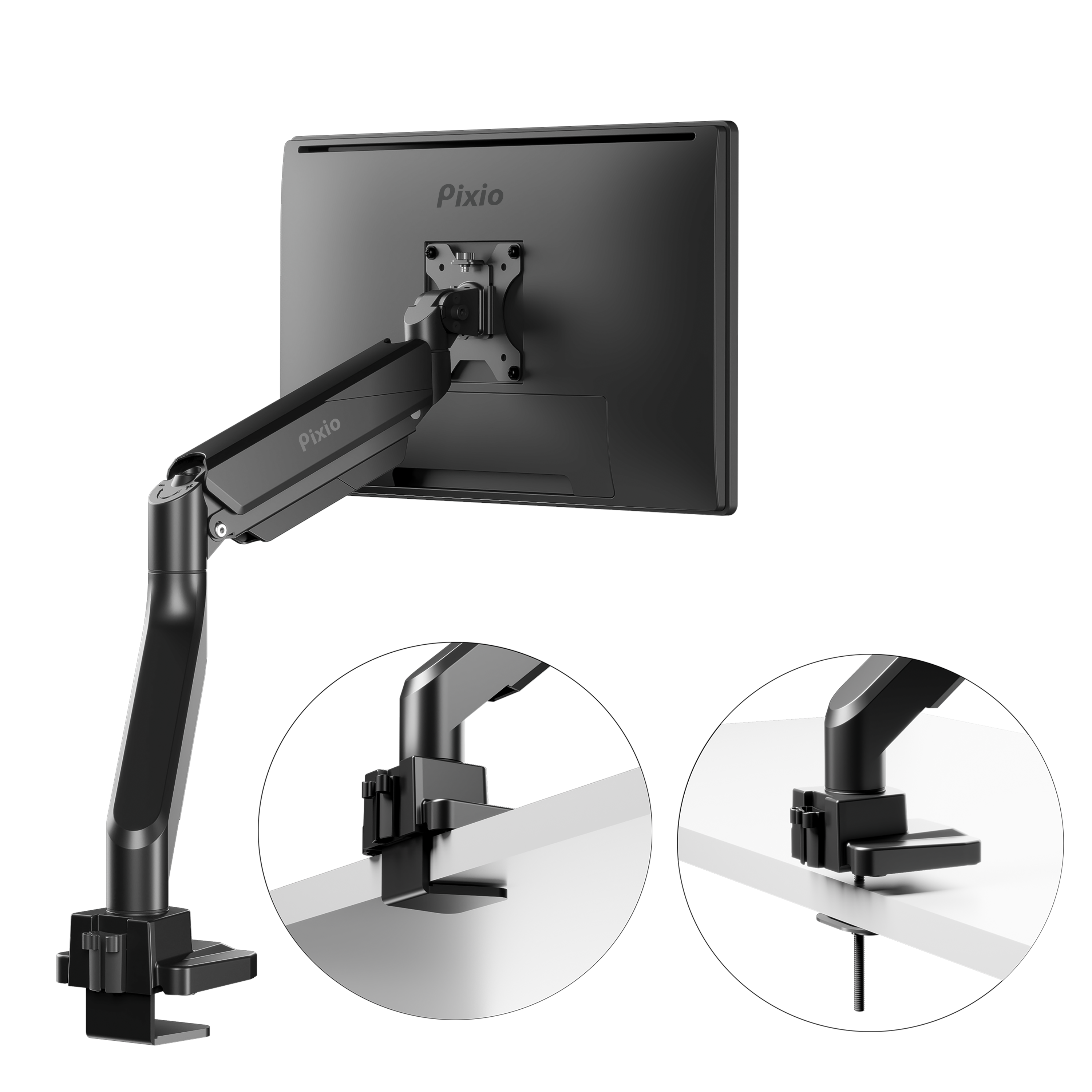 Pixio PS2D | Premium Dual Monitor Gas Powered Spring Arm Stand